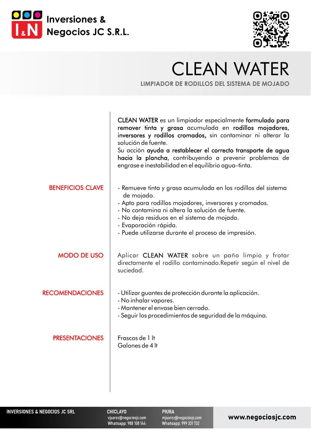 Ficha técnica de CLEAN WATER