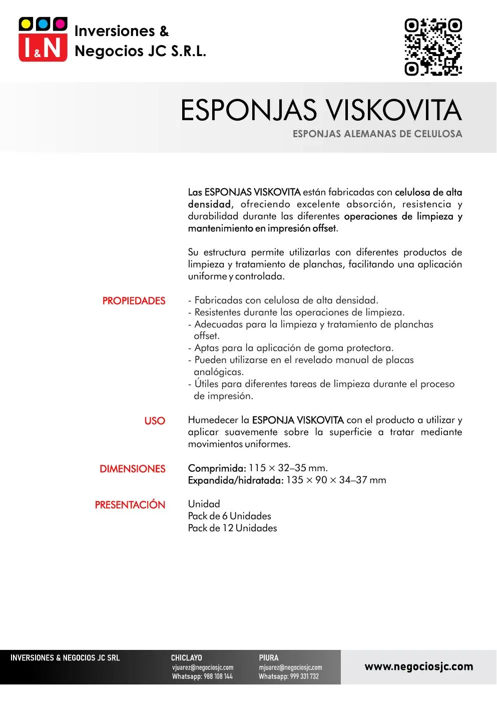 Ficha técnica de Esponjas Viskovita